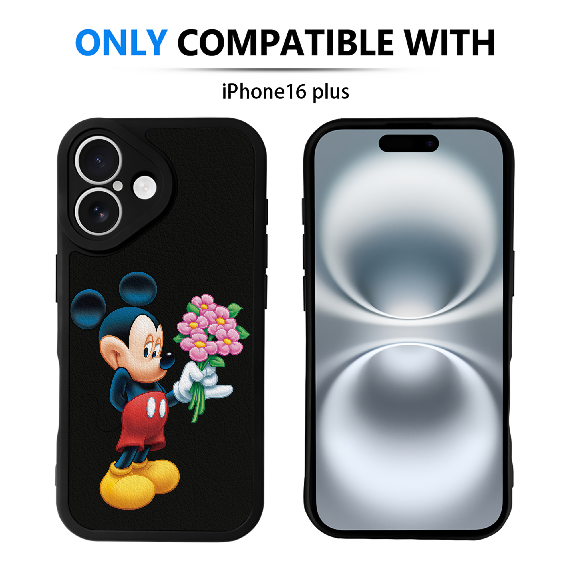 （画像用） ミッキーマウス Mickey Mouse 【iPhone 16シリーズ対応】シリコンスマホケース（レザー調） 材質：シリコン